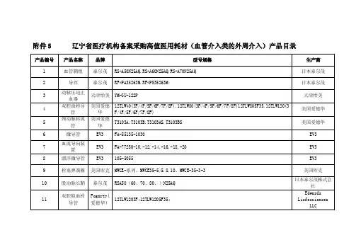 辽宁省医疗机构备案采购高值医用耗材（血管介入类的外周介入）