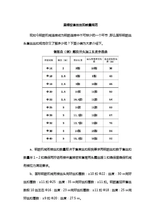 直螺纹套丝丝扣数量规范