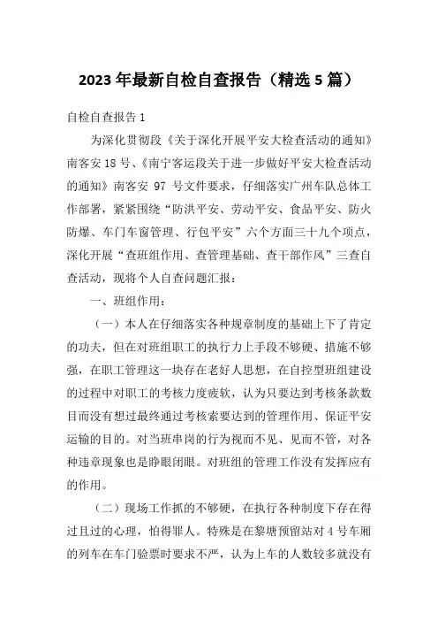 2023年最新自检自查报告(精选5篇)