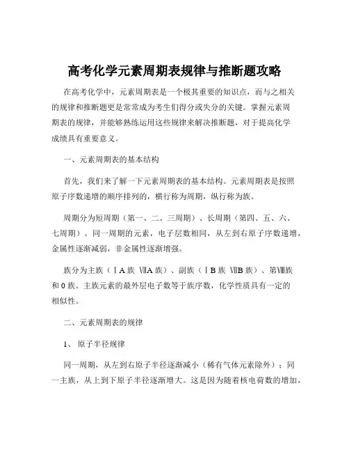 高考化学元素周期表规律与推断题攻略