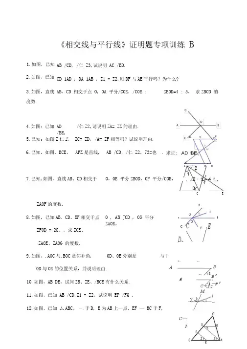 《相交线与平行线》证明题专项训练B