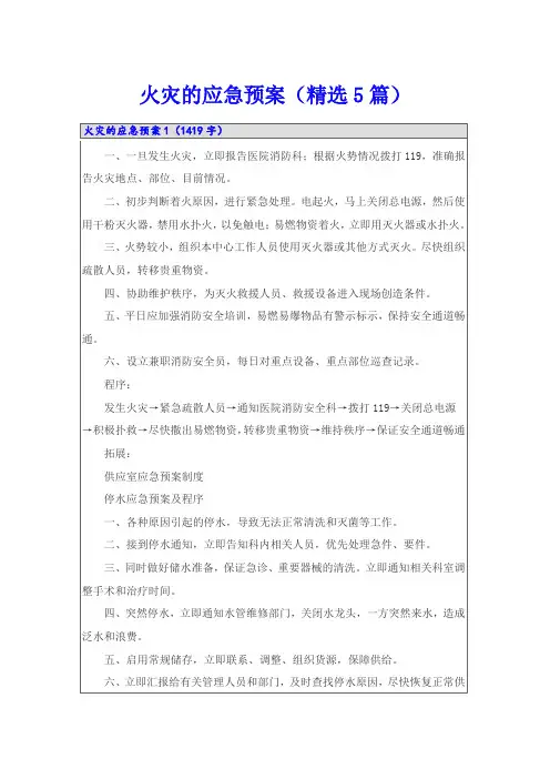 火灾的应急预案(精选5篇)