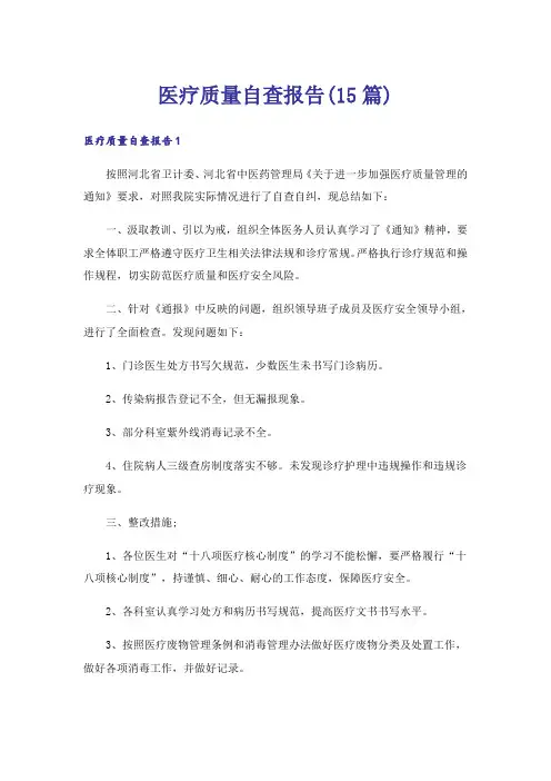 医疗质量自查报告(15篇)