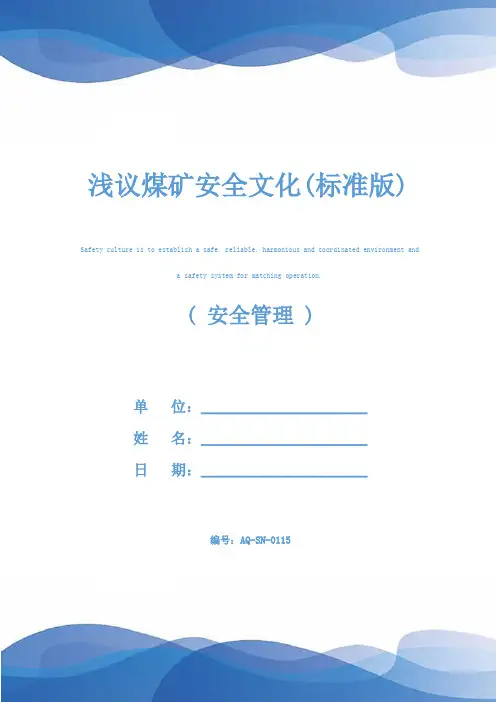 浅议煤矿安全文化(标准版)