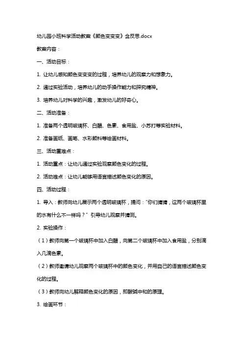 幼儿园小班科学活动教案《颜色变变变》含反思