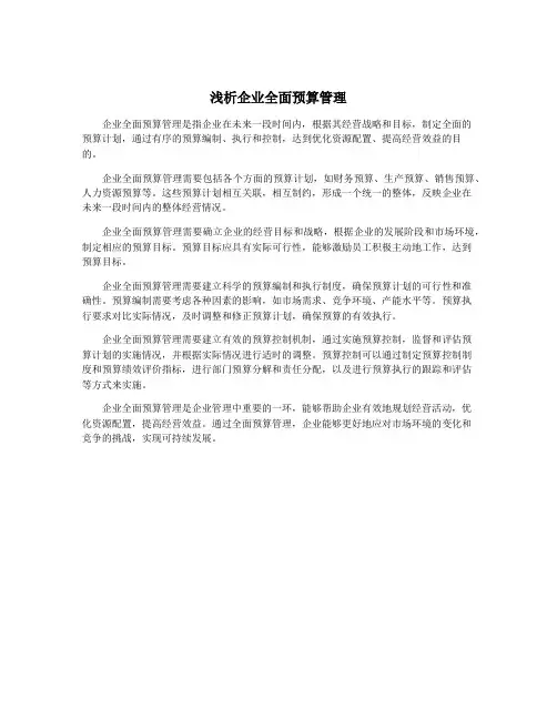 浅析企业全面预算管理