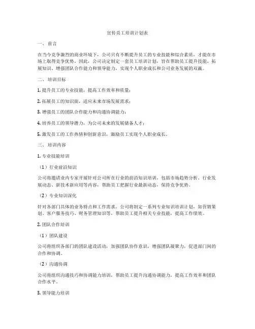 宣传员工培训计划表