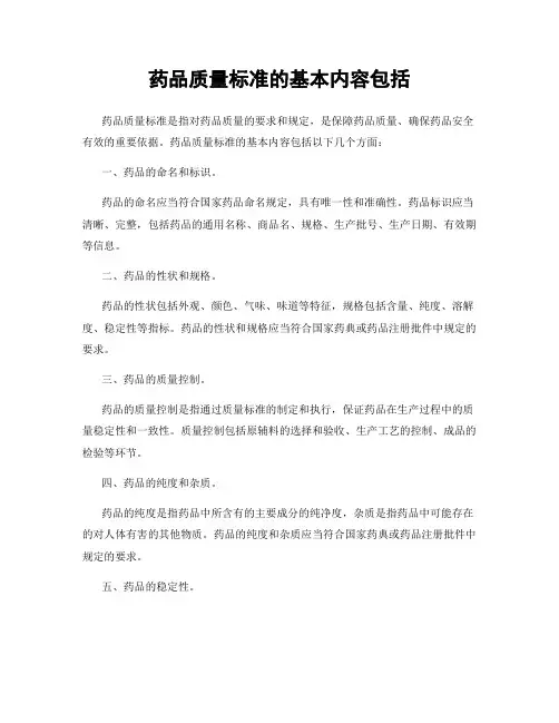 药品质量标准的基本内容包括