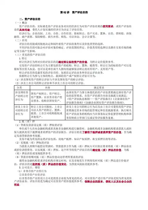 资产评估基础第四章第2讲资产评估目的