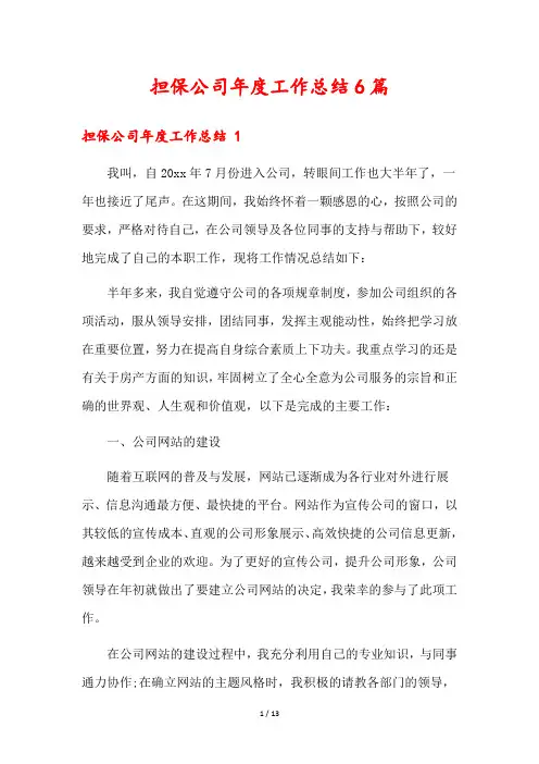 担保公司年度工作总结6篇