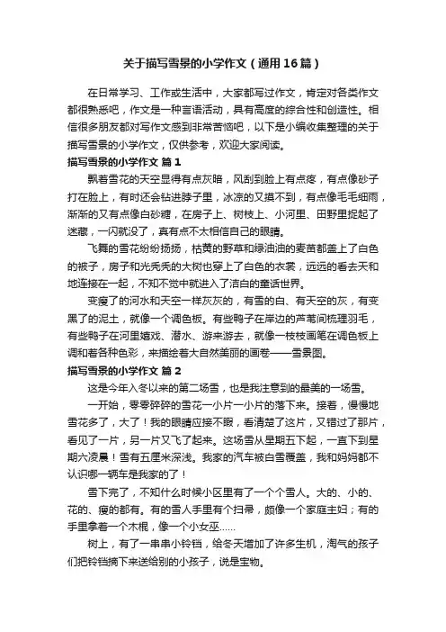 关于描写雪景的小学作文（通用16篇）