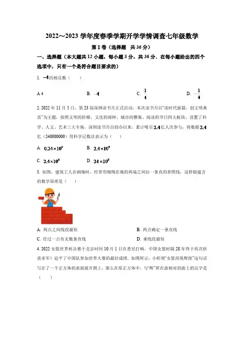 南宁市第三中学2022-2023年七年级下学期开学学情调查数学试卷(含解析)