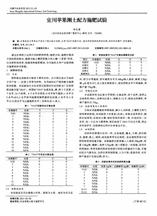 宜川苹果测土配方施肥试验