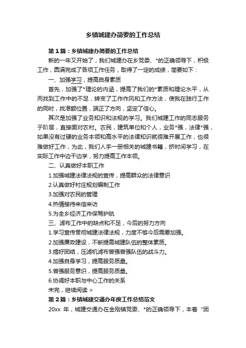 乡镇城建办简要的工作总结