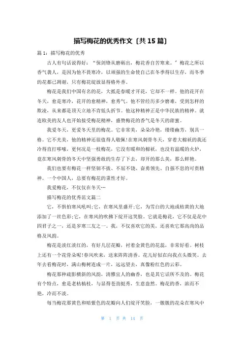 描写梅花的优秀作文(共15篇)