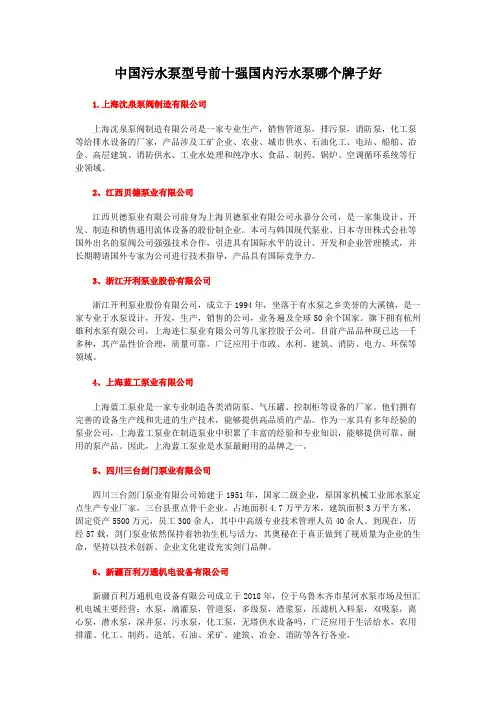 中国污水泵型号前十强国内污水泵哪个牌子好