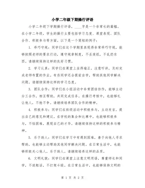 小学二年级下期操行评语