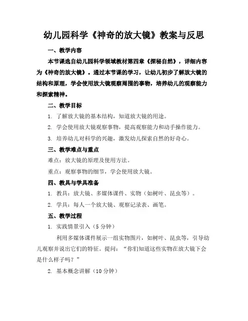 幼儿园科学《神奇的放大镜》教案与反思