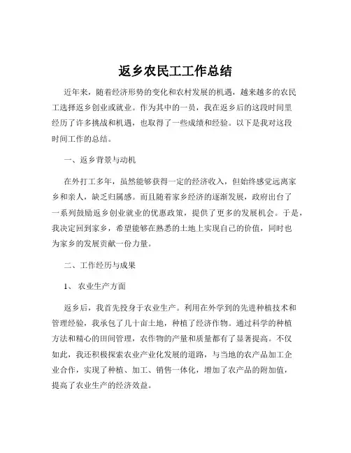 返乡农民工工作总结