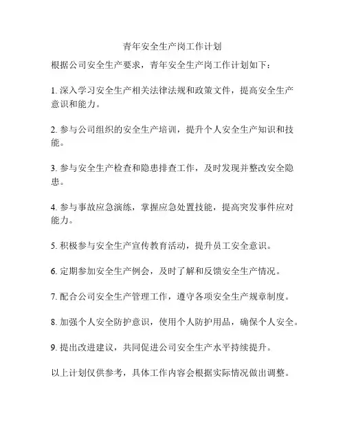 青年安全生产岗工作计划