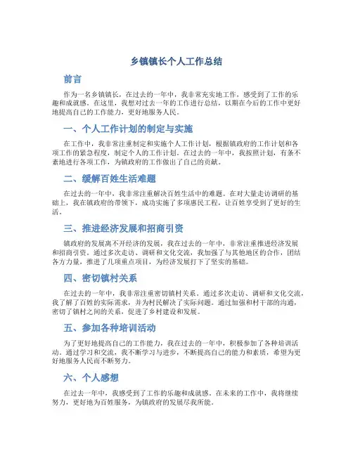 乡镇镇长个人工作总结