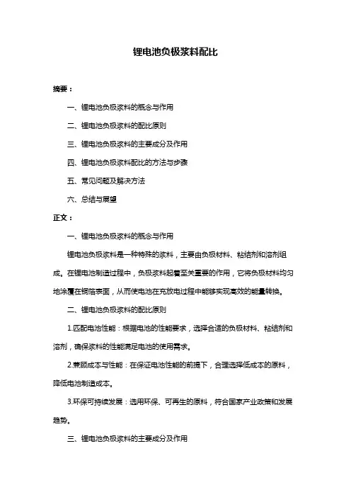 锂电池负极浆料配比