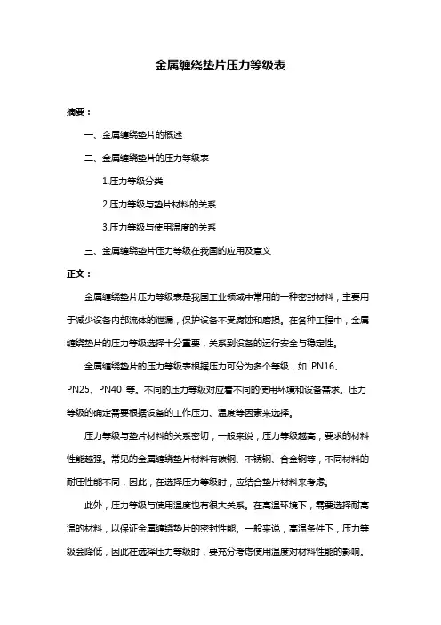 金属缠绕垫片压力等级表