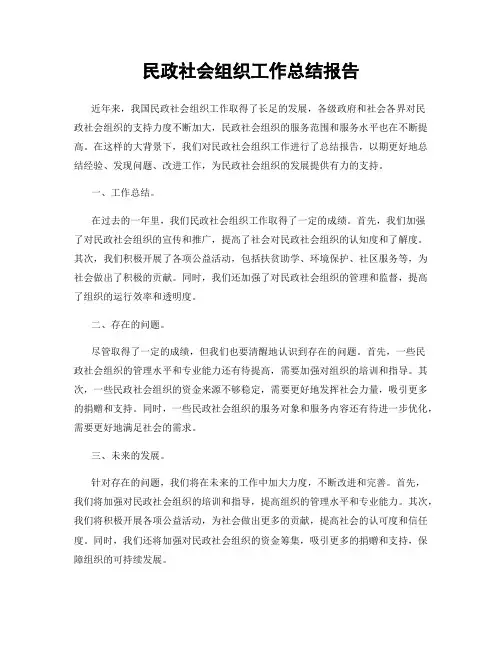 民政社会组织工作总结报告