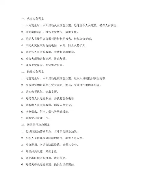 各类应急预案清单