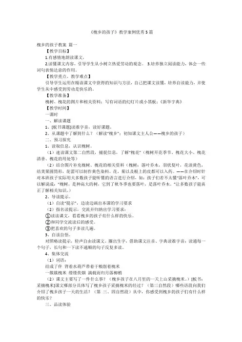 《槐乡的孩子》教学案例优秀5篇
