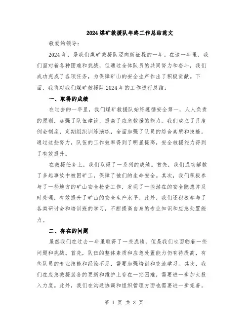 2024煤矿救援队年终工作总结范文