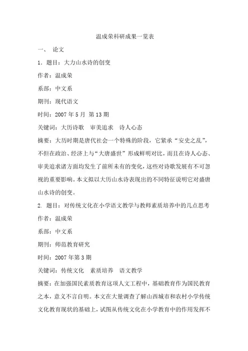 温成荣科研成果一览表