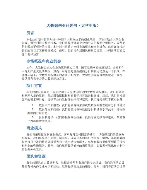 大数据创业计划书(大学生版)