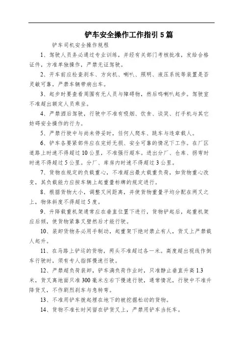 铲车安全操作工作指引5篇