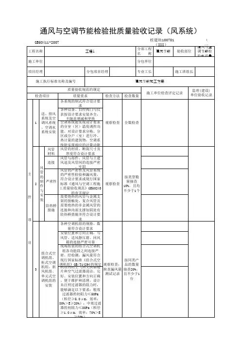 通风与空调节能检验批质量验收记录(风系统)(最新)