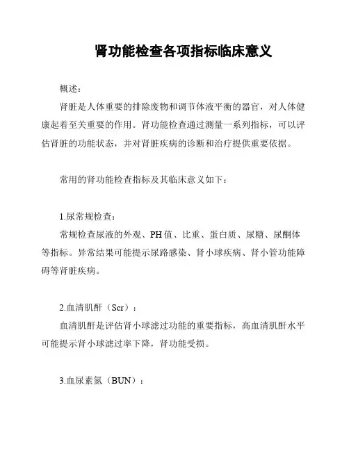 肾功能检查各项指标临床意义