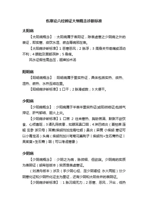 伤寒论六经辨证大纲概念诊断标准