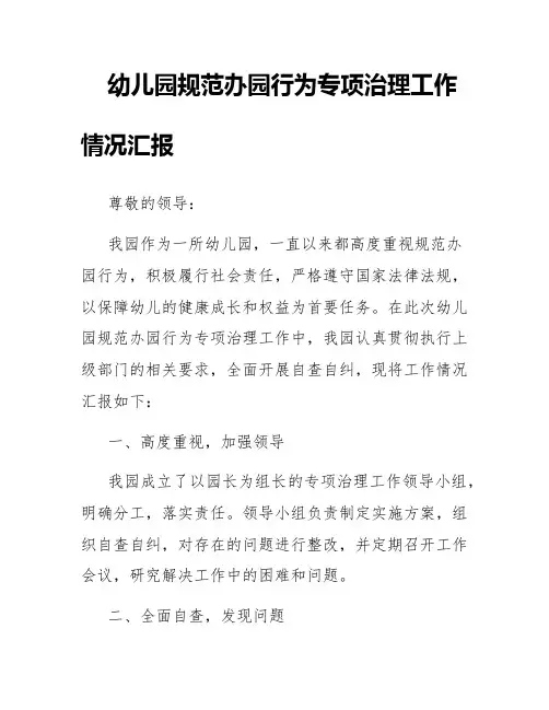幼儿园规范办园行为专项治理工作情况汇报
