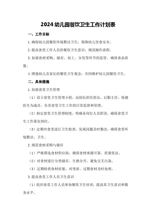 2024幼儿园餐饮卫生工作计划表