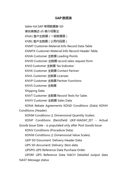 SAP数据表