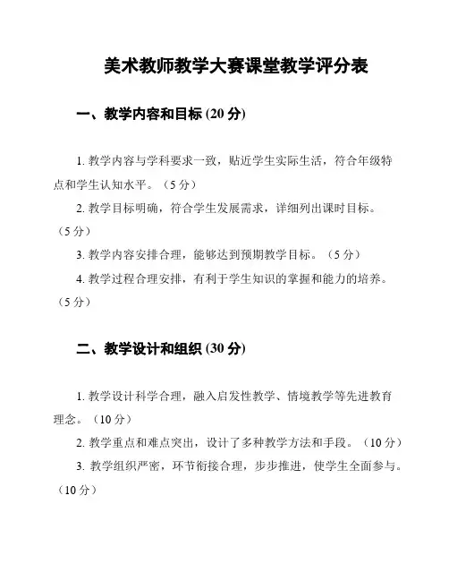 美术教师教学大赛课堂教学评分表