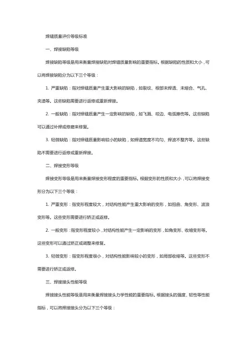 焊缝质量评价等级标准