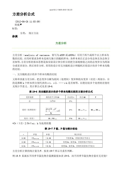 方差分析公式