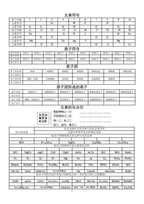 初中化学元素符号及化学式、化合价、化学方程式计算