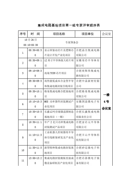 集成电路基地项目第一组专家评审顺序表