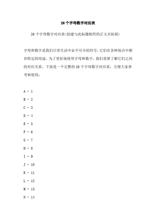 26个字母数字对应表