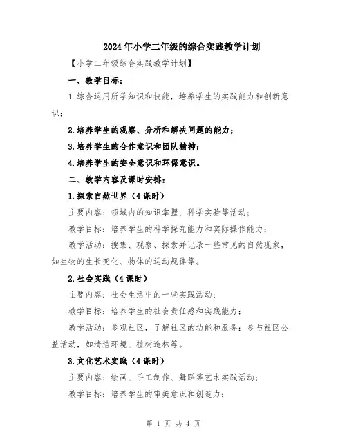2024年小学二年级的综合实践教学计划