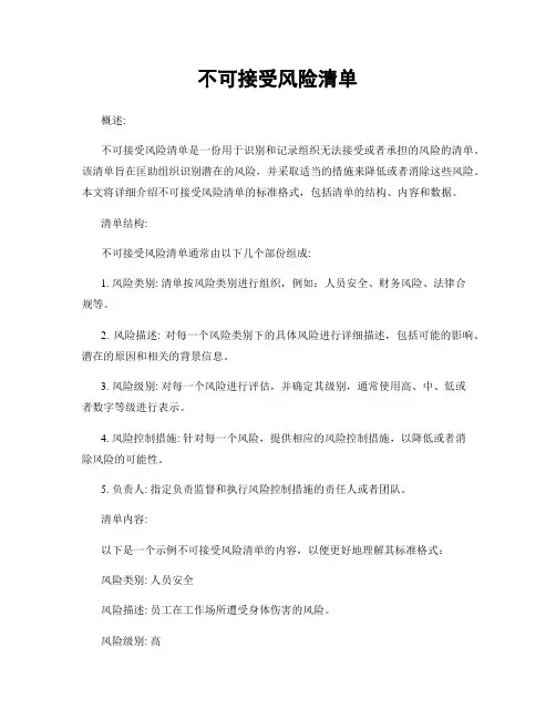 不可接受风险清单