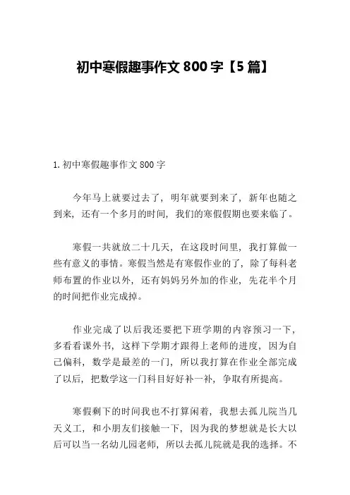 初中寒假趣事作文800字【5篇】