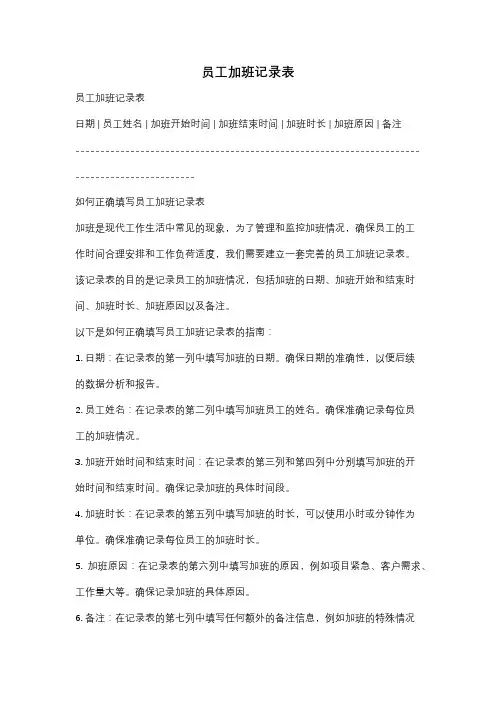 员工加班记录表